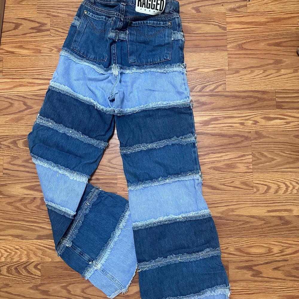The Ragged Priest Blue High Rise Jeans with Unique Patchwork Design - Picture 3 of 4
